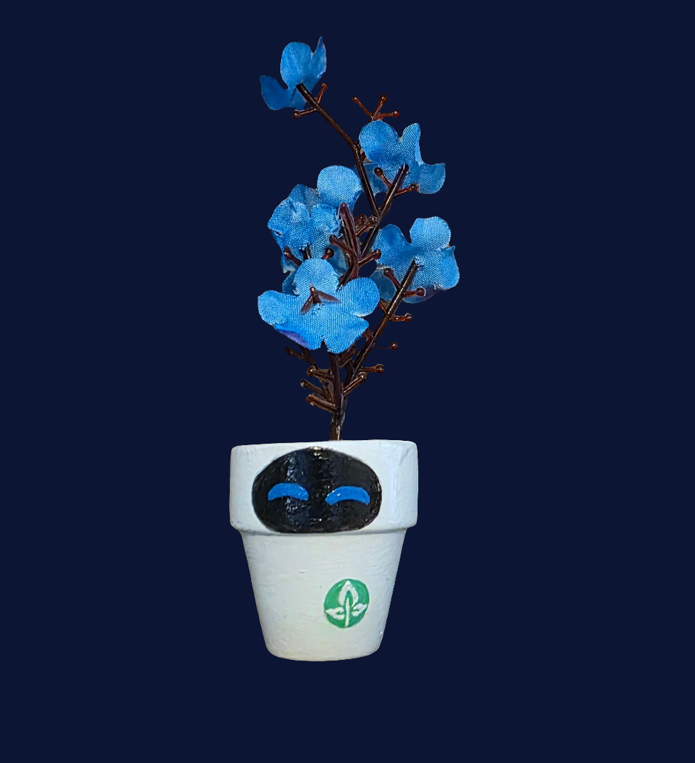 Girly White Robot - Mini Flower Pot